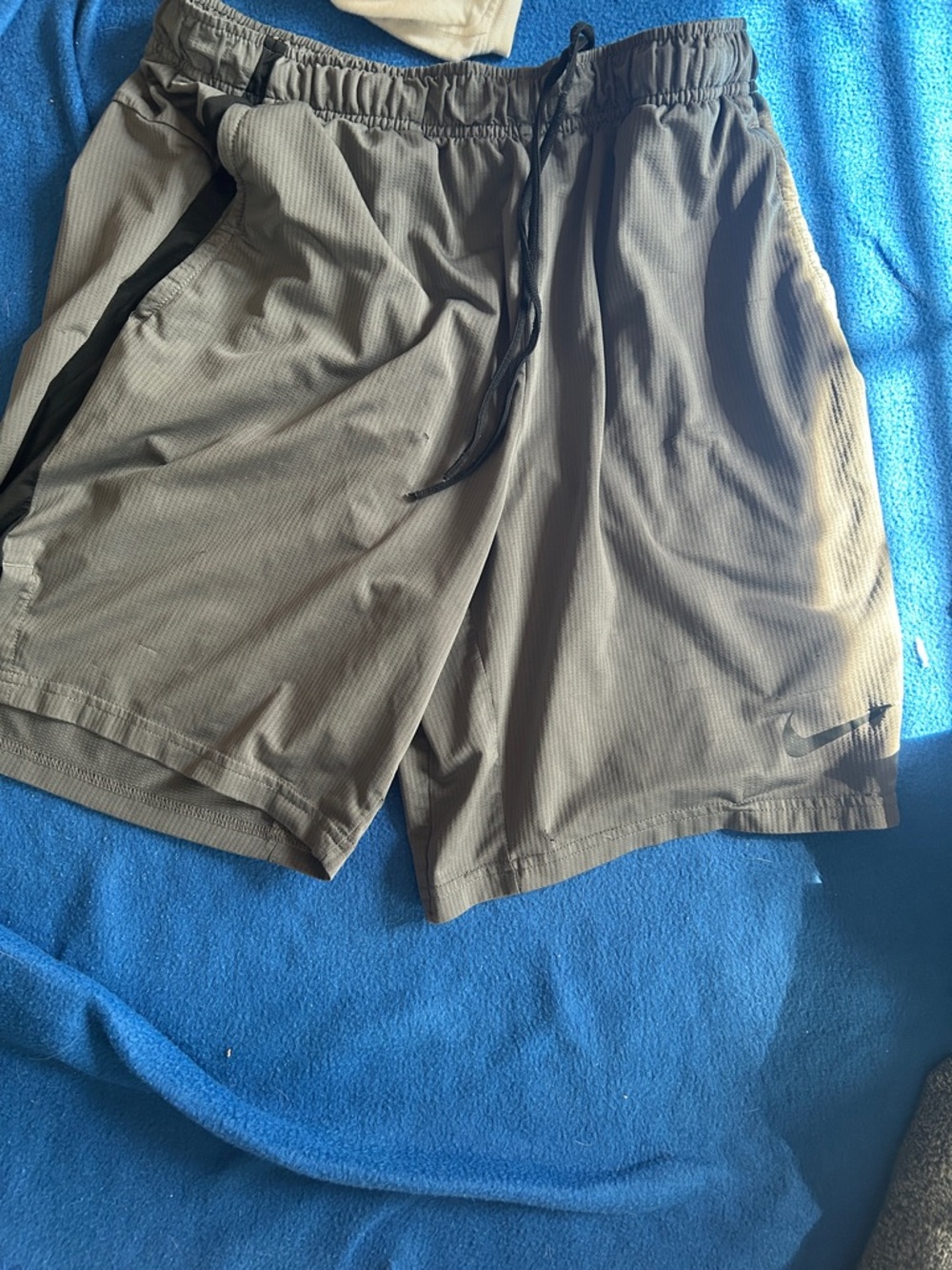 Nike Men's Olive Athletic Shorts with Black Drawstring